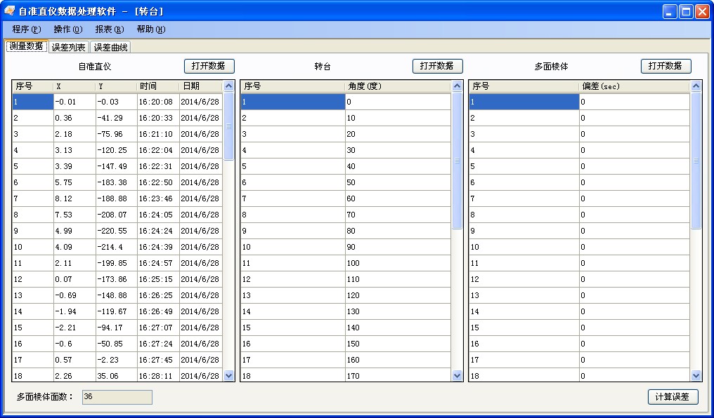 旋轉臺測量數據分析軟件包